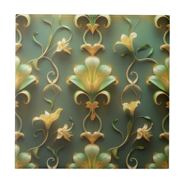 Carreau Elegant Floral Art Nouveau Ceramic Tile (Devant)