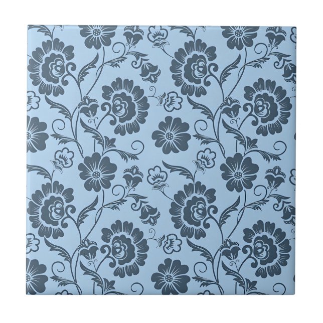Carreau Elegant Floral Pattern on Light Blue Back (Devant)