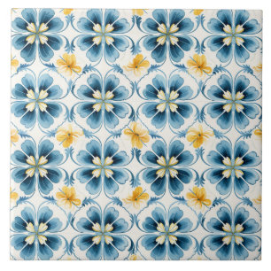 Carreau Élégant floral vintage bleu