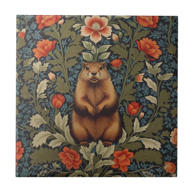 Carreau Elégant fond de terre William Morris inspiré (Devant)