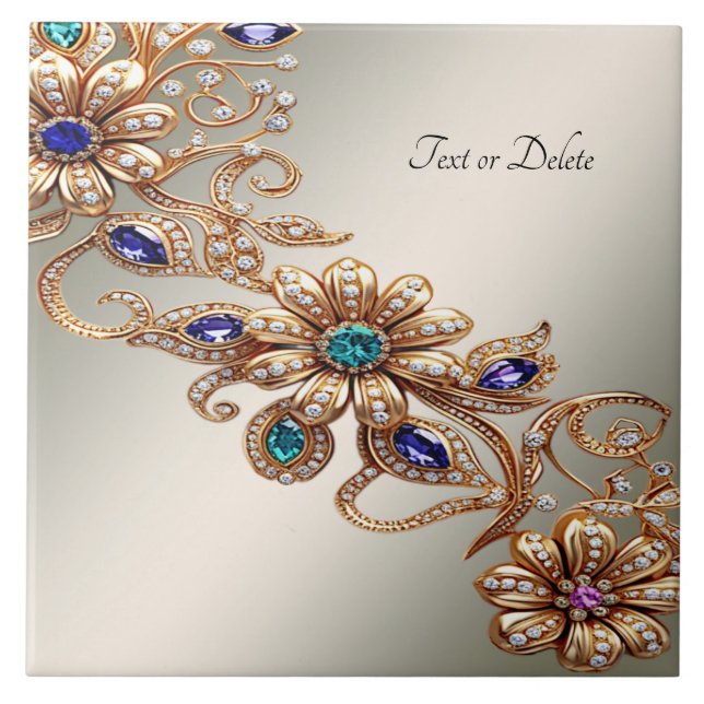 Carreau Elegant Gold Jewel Flowers Ceramic Tile (Devant)