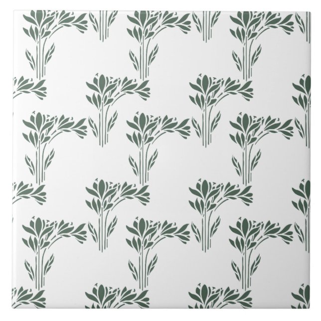 Carreau Elegant Grey-Green Botanical Pattern  (Devant)