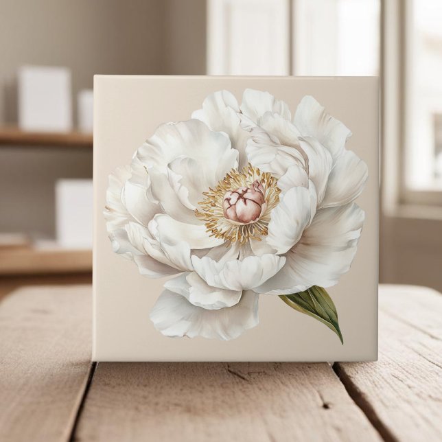 Carreau Elégant ivoire blanc peony (Créateur téléchargé)