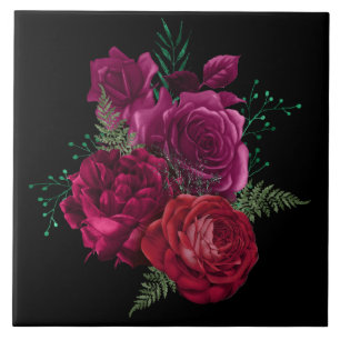 Carreau Elegant Magenta Rose Floral Bouquet