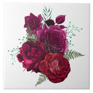 Carreau Elegant Magenta Rose Floral Bouquet