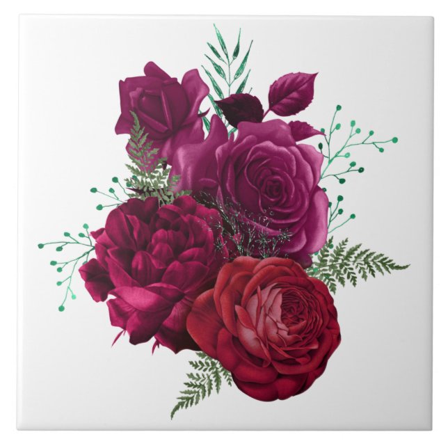 Carreau Elegant Magenta Rose Floral Bouquet (Devant)