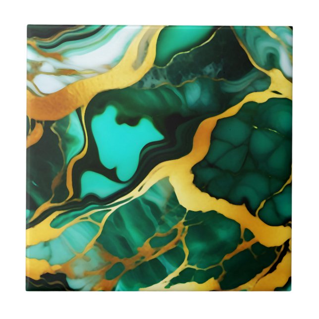 Carreau Elégant marbre Faux jaune doré vert foncé (Devant)