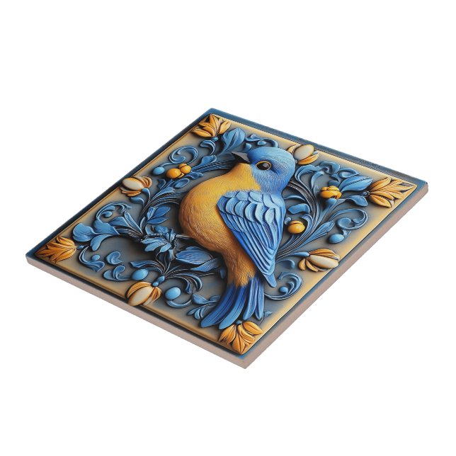 Carreau Élégant Mignon Tendance Faune Floral Oiseau Bleu  (Côté)