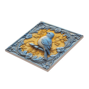 Carreau Élégant Mignon Tendance Faune Floral Oiseau Bleu
