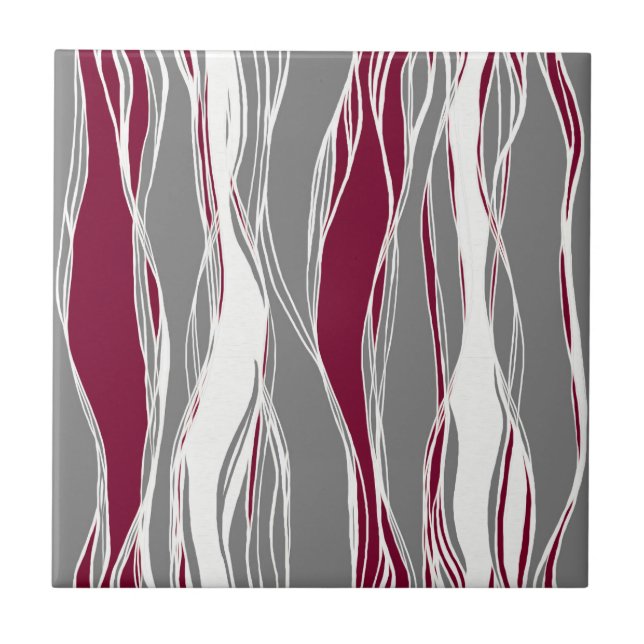 Carreau Élégant, moderne, lignes, vagues, gris clair, bouf (Devant)