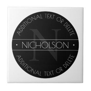 Carreau Élégant Monogramme moderne modifiable noir et blan