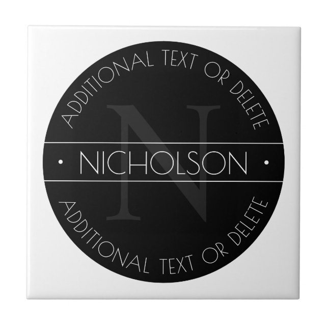 Carreau Élégant Monogramme moderne modifiable noir et blan (Devant)