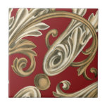 Carreau Elégant Motif Botanique avec Foliage Tan<br><div class="desc">Un original d'Ethan Harper avec feuillage bronzé sur un arrière - plan rouge. Cet élégant motif botanique serait un grand cadeau pour tous ceux qui aiment les couleurs audacieuses !</div>