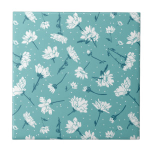Carreau Élégant motif floral - Botanique Turquoise et blan