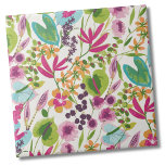 Carreau Élégant Motif floral tropical<br><div class="desc">Ce joli tirage ressemble à une vintage impression tropicale florale ! Les parts de rose, violet, bleu, vert, jaune, orange, et plus encore mélangées. Idéal pour les cadeaux ou les produits. Que vous souhaitiez utiliser ce carrelage comme petit dessous de verre ou trivet pour boire un verre ou une assiette......</div>