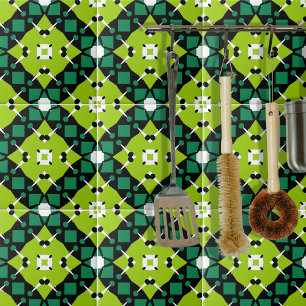 Carreau Élégant Motif géométrique noir et blanc Lime vert