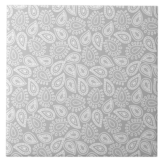 Carreau Elégant motif Paisley en blanc, gris clair (Devant)