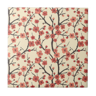 Carreau Élégant Motif sans couture en fleur de cerisier (4