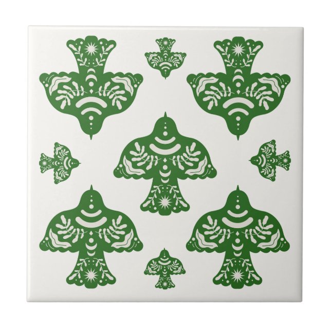 Carreau Elegant natural greenery folk art birds Italian (Devant)