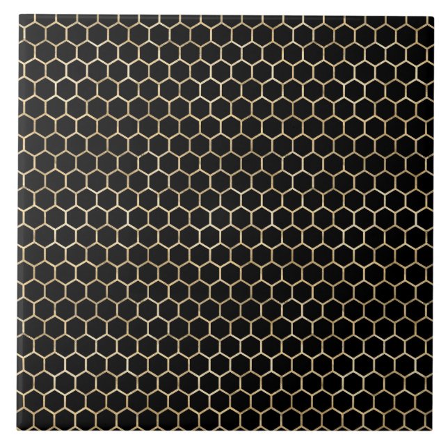 Carreau Élégant Nid d'Abeille en Or Noir (Devant)