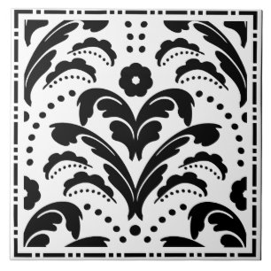 Carreau Elégant noir et blanc Floral Art Déco Damask