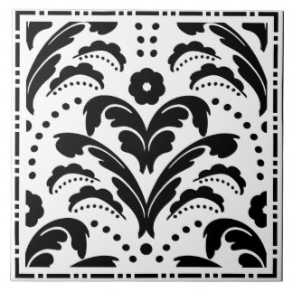 Carreau Elégant noir et blanc Floral Art Déco Damask