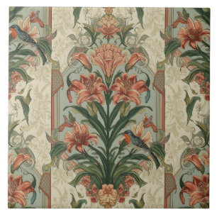 Carreau Élégant Nouveauté Florale Vintage Oiseaux