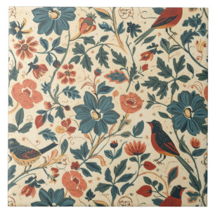 Carreau Élégant Nouveauté Florale Vintage Oiseaux