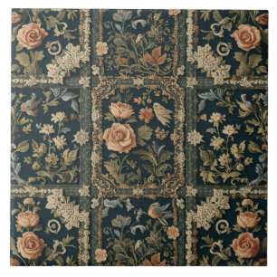 Carreau Élégant Nouveauté Florale Vintage Oiseaux