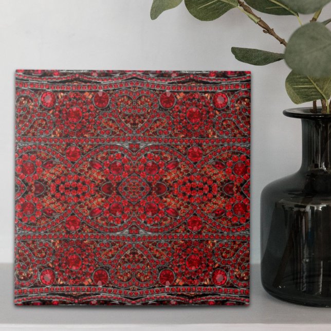 Carreau élégant or raffiné ruby rouge bordeaux (elegant sophisticated gold ruby red burgundy ceramic tile)