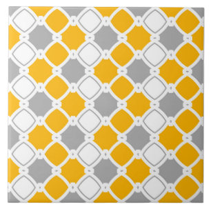 Carreau Élégant ornemental, blanc, moutarde jaune, gris