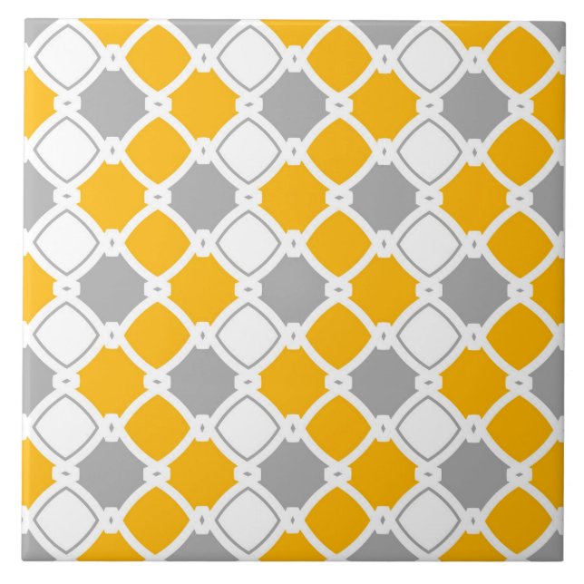 Carreau Élégant ornemental, blanc, moutarde jaune, gris (Devant)