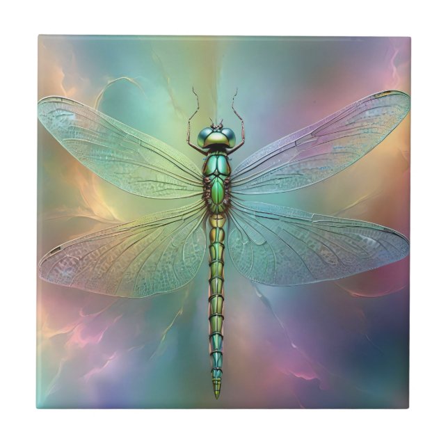 Carreau Elegant Pastel Dragonfly Fractal Art, (Devant)