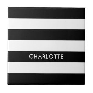 Carreau Élégant personnalisé Luxe Rayure noir et blanc