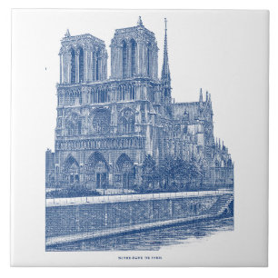 Carreau Élégant rétro Notre Dame de Paris Indigo Blue
