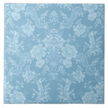 Carreau Élégant Romantique Chic Floral Damask-Pastel Bleu<br><div class="desc">Elégant design damassé floral d'inspiration vintage avec des fleurs chic monochromes bleu pastel clair sur foncé,  des rouleaux feutrés et des pions de rubans délicats en dentelle. Ce motif est transparent et peut être mis à niveau vers le haut ou vers le bas.</div>