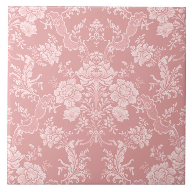 Carreau Élégant Romantique Chic Floral Damask-Pastel rose (Devant)