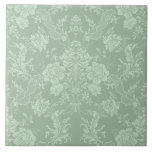 Carreau Élégant Romantique Chic Floral Damask-Sage Vert<br><div class="desc">Elégant design damassé floral d'inspiration vintage avec des fleurs chic vert sauge clair-sur-foncé,  des rouleaux feuillus et des écharpes de rubans délicats en dentelle. Ce motif est transparent et peut être mis à niveau vers le haut ou vers le bas.</div>