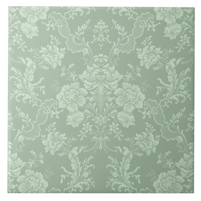 Carreau Élégant Romantique Chic Floral Damask-Sage Vert (Devant)