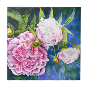 Carreau Elégant rose blanc classique aquarelle floral