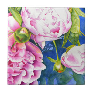 Carreau Elégant rose blanc classique aquarelle floral