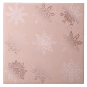 Carreau Élégant Rose Gold Noël Snowflake Motif