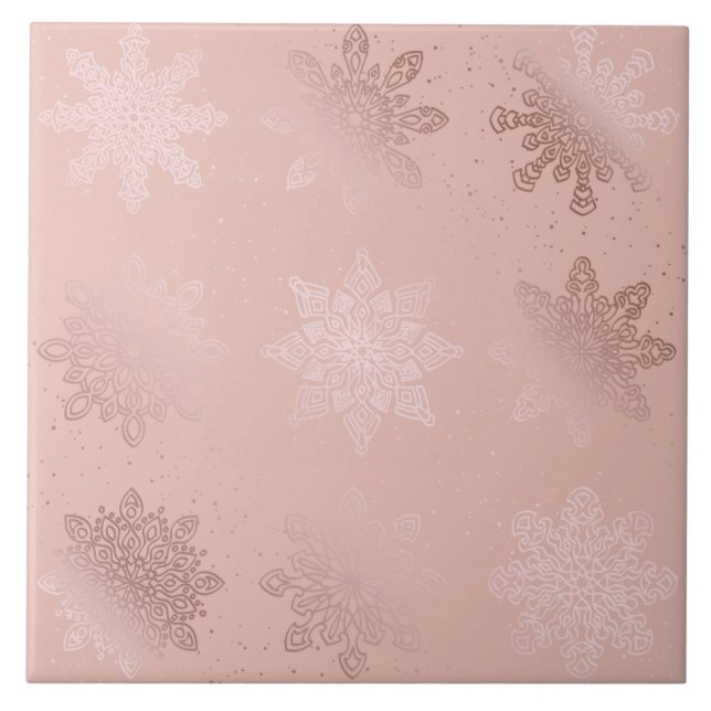 Carreau Élégant Rose Gold Noël Snowflake Motif (Devant)