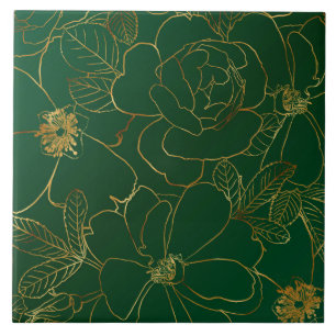 Carreau Elégant Roses or Floral Dessin Vert Design