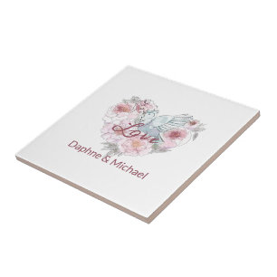 Carreau Elegant Rustic Pink Moderne Chic Heart Script