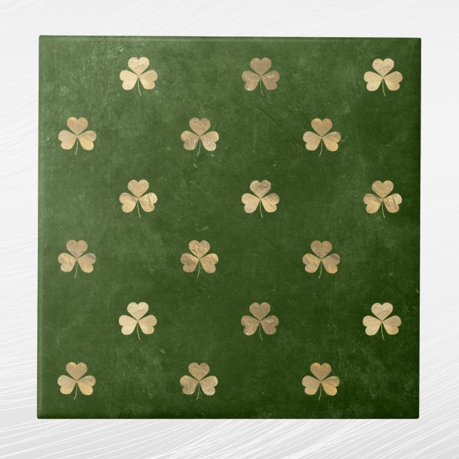 Carreau Élégant Shamrock d'or vert (Créateur téléchargé)