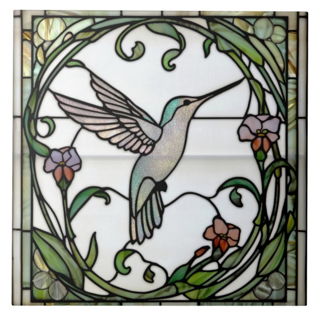 Carreau Elegant stain glass art nouveau hummingbird (Devant)