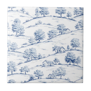 Carreau Élégant Toile Bleu Scènes Pastorales Françaises Vi