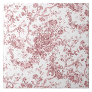 Carreau Élégant Toile Florale Vintage Gravée rose