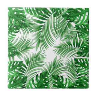 Carreau elegant Tropical green palm leaf pattern